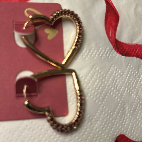 Gold Heart Hoop Rhinestone Earrings and Heart Stamp Bracelet Gold Tone NEW - Picture 11 of 12